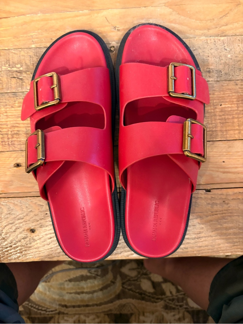 Banana Republic Red Double-Buckle Slide Sandals - feels like real leather